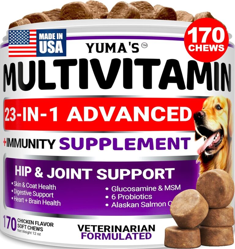 Dog Multivitamin Chewable with Glucosamine - Dog Vitamins and Supplements - 170 Treats - Senior & Puppy Multivitamin for Dogs - Hip & Joint Support - Immune Health, Skin, Heart, Digestion, Probiotics