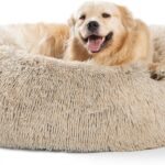 SAVFOX Calming Dog Bed, Anti-Anxiety Donut Dog Bed, Plush Faux Fur, Large Size, 36"x36", 10" Thick, Durable Construction, Machine Washable