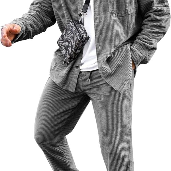 LecGee Men's 2 Piece Corduroy Shacket and Pants Outfits Long Sleeve Causal Autumn Winter Jacket Tracksuit Overshirt Set