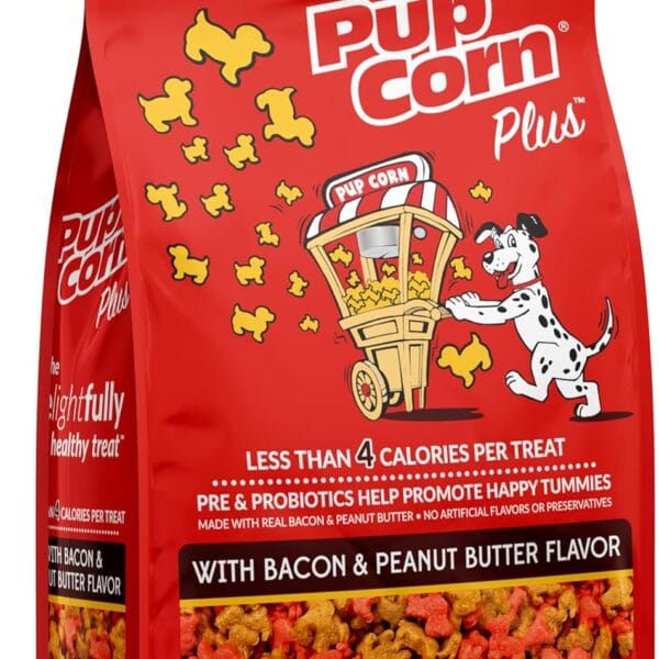 Pup Corn Plus - Puffed Dog Treats with Prebiotics and Probiotics - Bacon & Peanut Butter (24oz) - Made in USA