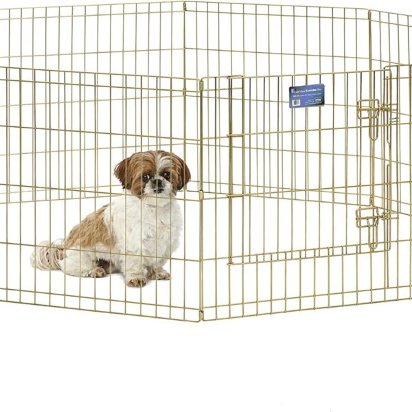 MidWest Homes for Pets Folding Metal Puppy/Dog Exercise Pen, Indoor/Outdoor Playpen with Door, 16 Sq Feet of Play Space, 24-Inches Tall, Gold Zinc