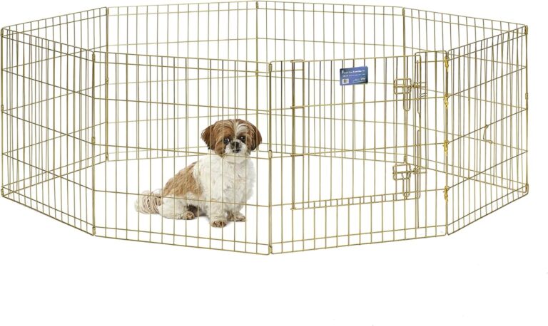 MidWest Homes for Pets Folding Metal Puppy/Dog Exercise Pen, Indoor/Outdoor Playpen with Door, 16 Sq Feet of Play Space, 24-Inches Tall, Gold Zinc