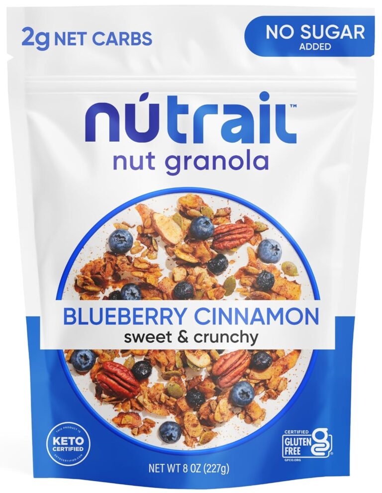 NuTrail Nut Granola Cereal, Blueberry Cinnamon, No Sugar Added, Keto, Low Carb, Gluten Free, Grain Free, Healthy Breakfast 8 oz. 1 Count