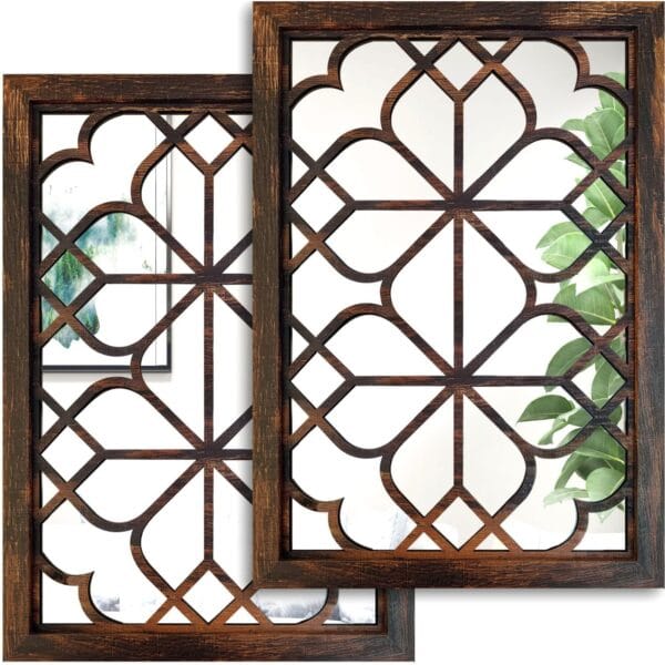 Wocred Set of 2 Rectangular Wall Mirror,Gorgeous Rustic Farmhouse Accent Mirror,Caramel Color Entry Mirror for Bathroom Renovation,Bedrooms,Living Rooms and More(11x15)