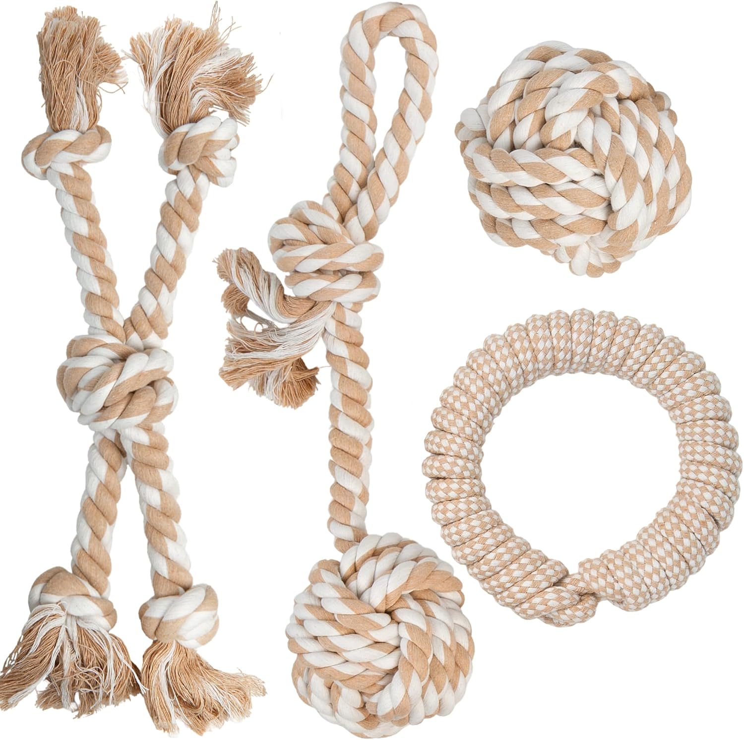PetiFine Chew Toys for Dogs 4 Pack, Dog Rope Toy for Aggressive Chewers, Interactive Rope Ball Natural Cotton, Dog Tug of War Toy for Teeth Cleaning PetiFine Chew Toys for Dogs 4 Pack, Dog Rope Toy for Aggressive Chewers, Interactive Rope Ball Natural Cotton, Dog Tug of War Toy for Teeth Cleaning