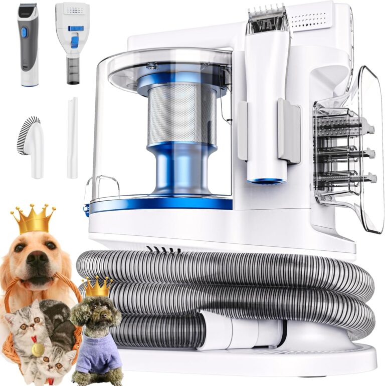 Pet Grooming Kit with 3.4L Oversized Vacuum Suction - 99% Pet Hair Removal - Professional Dog Clippers & Shedding Tools for Cats, Teddy, Poodle, Golden Retrievers (Metallic White)