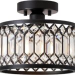 Crystal Black Ceiling Light, Modern Semi Flush Mount Ceiling Lighting Fixture, Round Hallway Lighting Fixtures for Kitchen Entryway Bedroom Laundry Room, 1-Light, 9 Inch