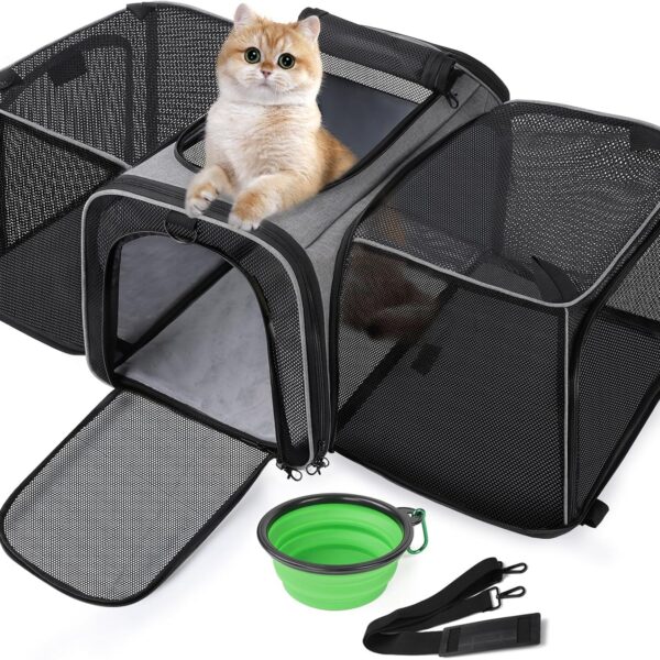 Pecute Expandable Cat Carrier, Soft Side Pet Carrier with Seat Belt, Dog Carriers for Small Dogs, Portable & Foldable Cat Bag Carrier Great for Travel, Outdoor, Hiking, Camping