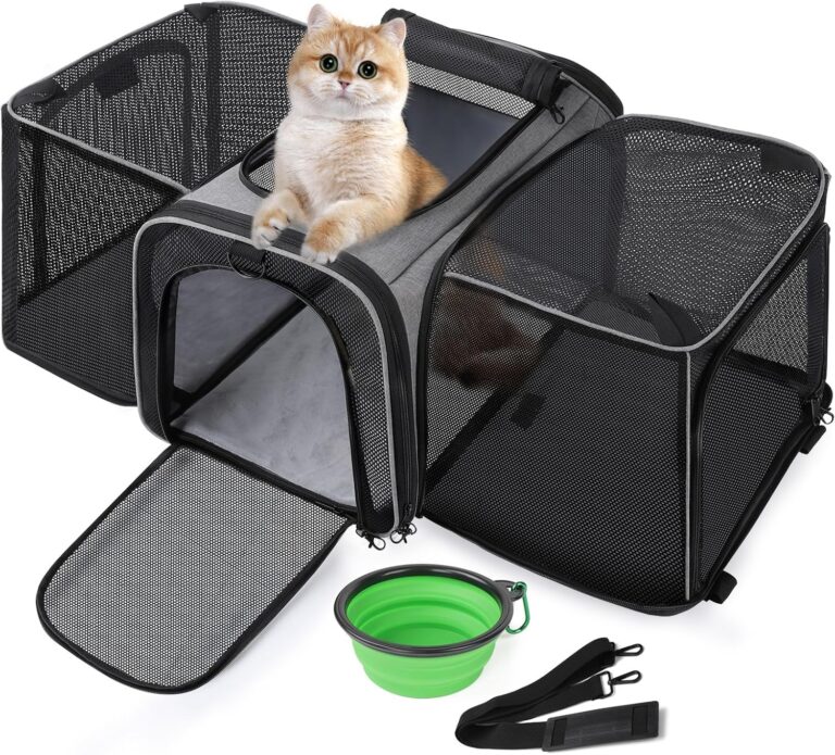 Pecute Expandable Cat Carrier, Soft Side Pet Carrier with Seat Belt, Dog Carriers for Small Dogs, Portable & Foldable Cat Bag Carrier Great for Travel, Outdoor, Hiking, Camping