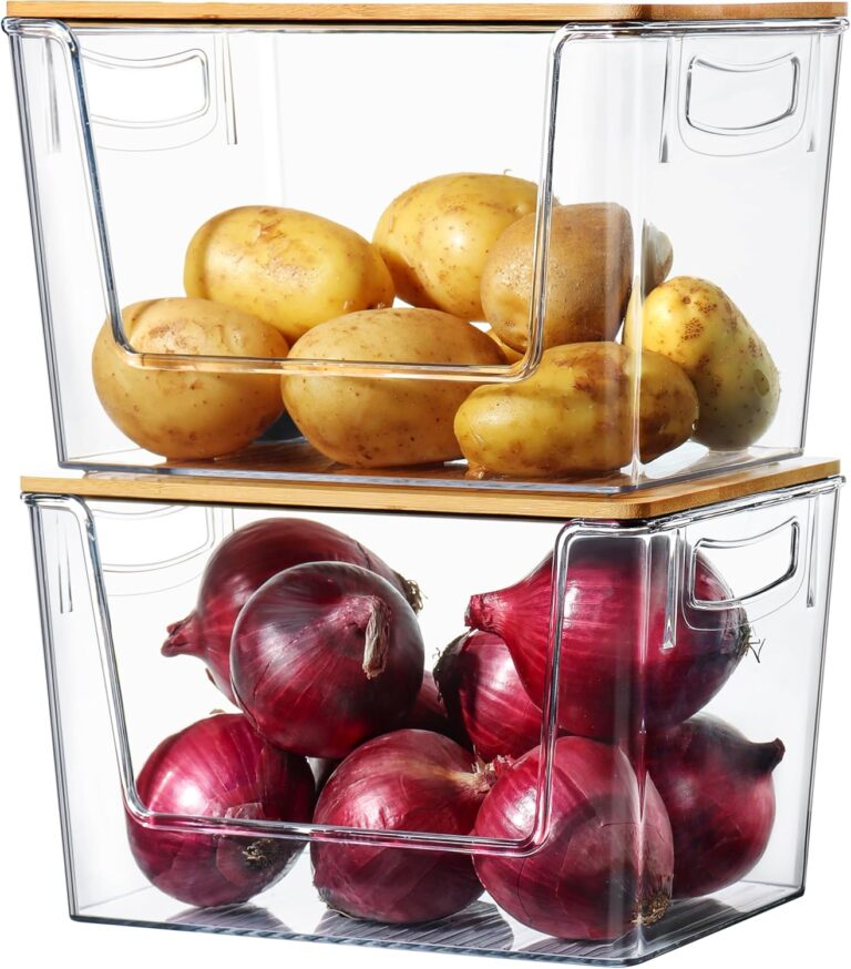 Pantry Organizers Storage, 2 Pack Onion and Potato Storage Bins Large Capacity Kitchen Counter Bins for Garlic, Fruit, Vegetable, Can Storage Countertop Organizer (12" x 7" x7")