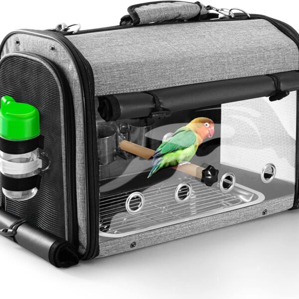 SUERTREE Bird Carrier Bag With Stand, Lightweight Backpack for Parrot, Portable Travel Cage, Pet Transparent Breathable Carrier