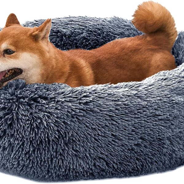 Comfort Donut Dog Bed - Ultra-Soft Pet Bed with Neck Support, 3 Sizes (Machine Washable) for Small/Medium/Large Dogs & Cats (Gray, 24''Lx24''Wx8''Th)