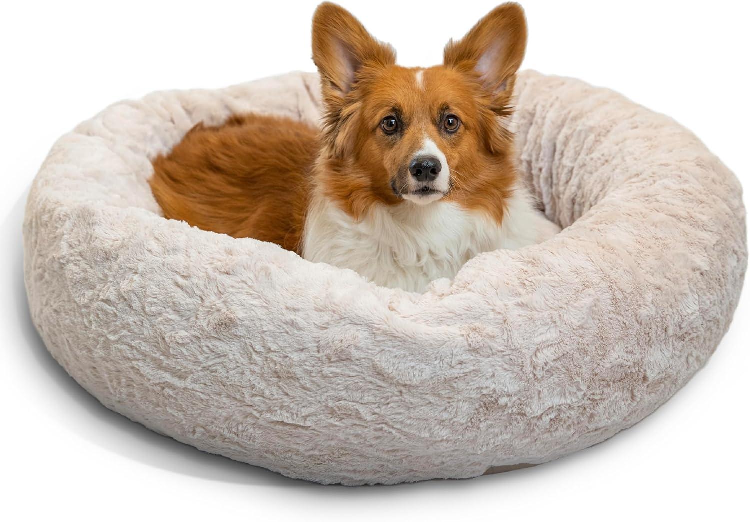 Best Friends by Sheri Original Calming Donut Dog and Cat Bed, Lux Faux Fur, Oyster, (30in x 30in) - Anxiety Relief for Pets Up to 45 lbs Best Friends by Sheri Original Calming Donut Dog and Cat Bed, Lux Faux Fur, Oyster, (30in x 30in) - Anxiety Relief for Pets Up to 45 lbs