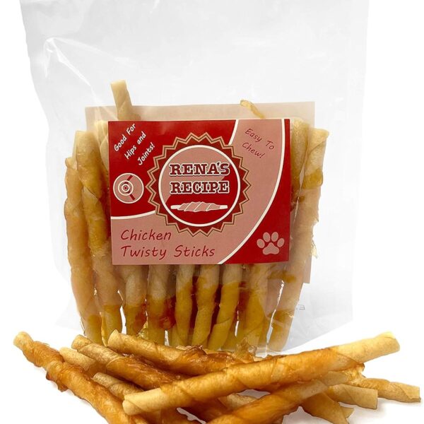 Rena's Recipe Chicken Twisty Sticks (8 oz) Rawhide Free Chicken Wrapped Soft Chews with Glucosamine for Joint Health