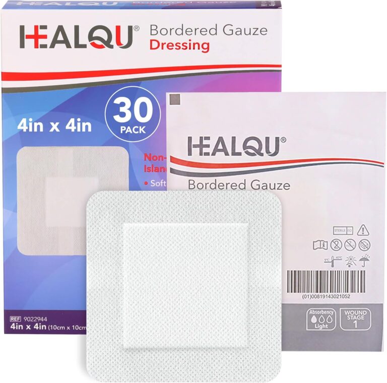 HEALQU Island Dressing - 4"x4", 30 Count - Bordered Gauze Sterile Individually Wrapped Gauze Pads, Water-Resistant, Non-Woven Backing - Soft and Breathable Wound Dressing for First Aid and Medical
