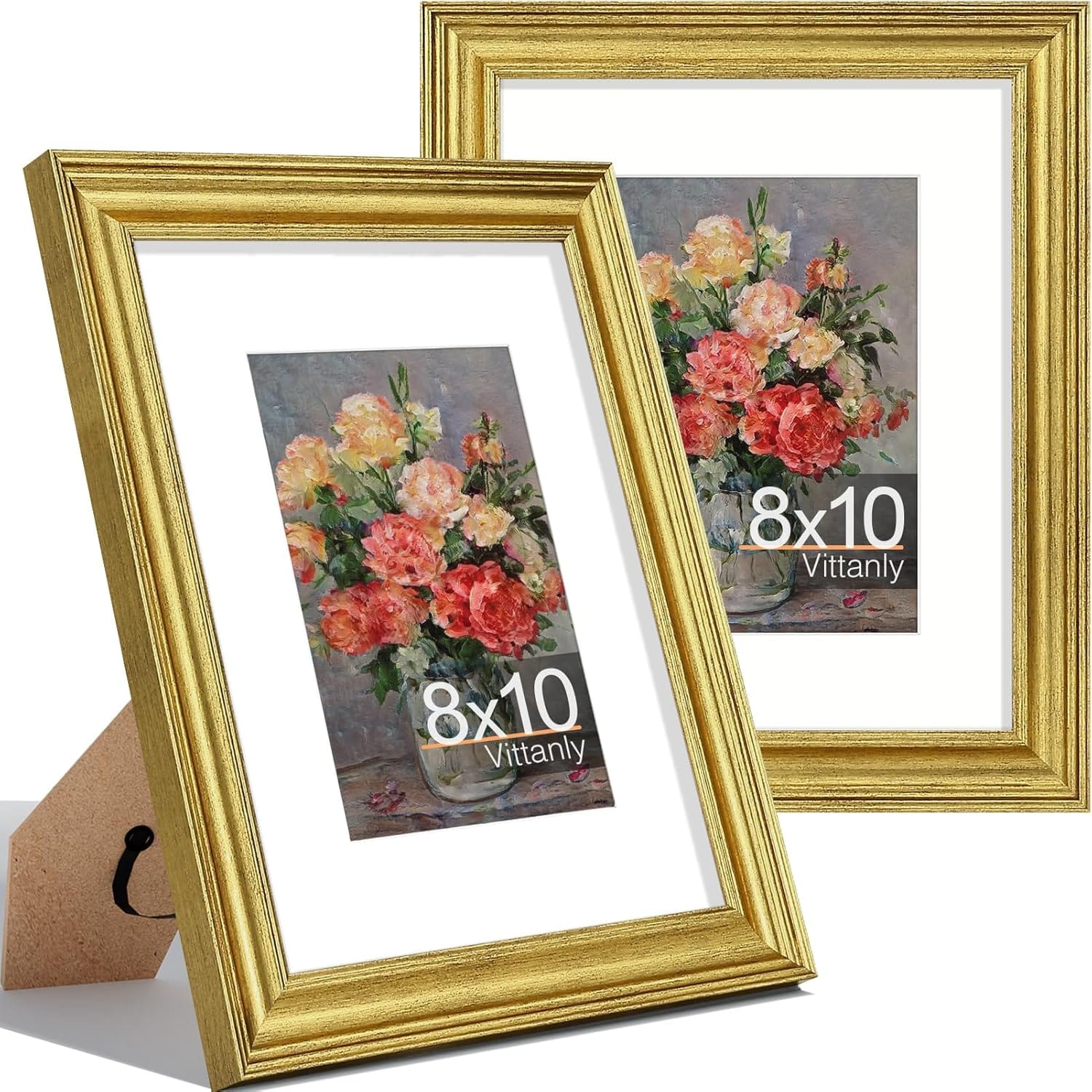 Vittanly 8x10 Picture Frames Set of 2, Ornate Vintage Photo Frame for Wall or Tabletop, Display 5x7 Pictures with Mat or 8x10 without Mat, Rustic Gold Vittanly 8x10 Picture Frames Set of 2, Ornate Vintage Photo Frame for Wall or Tabletop, Display 5x7 Pictures with Mat or 8x10 without Mat, Rustic Gold