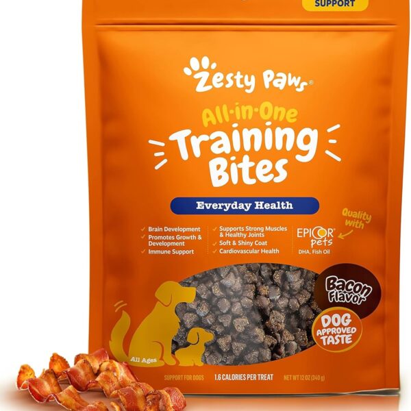 Zesty Paws Training Treats for Dogs & Puppies - Dog Treats for Training - Healthy Dog Chews for Hip, Joint & Muscle Health - for All Breeds and Ages - Bacon Flavor - 12oz