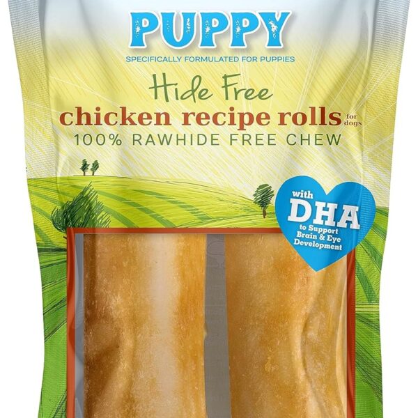 Canine Naturals Puppy Chicken and Rice Chew - Rawhide Free Puppy Treats - Made with USA Chicken - All-Natural & Easily Digestible - 2 Pack of 7-Inch Rolls for Puppies