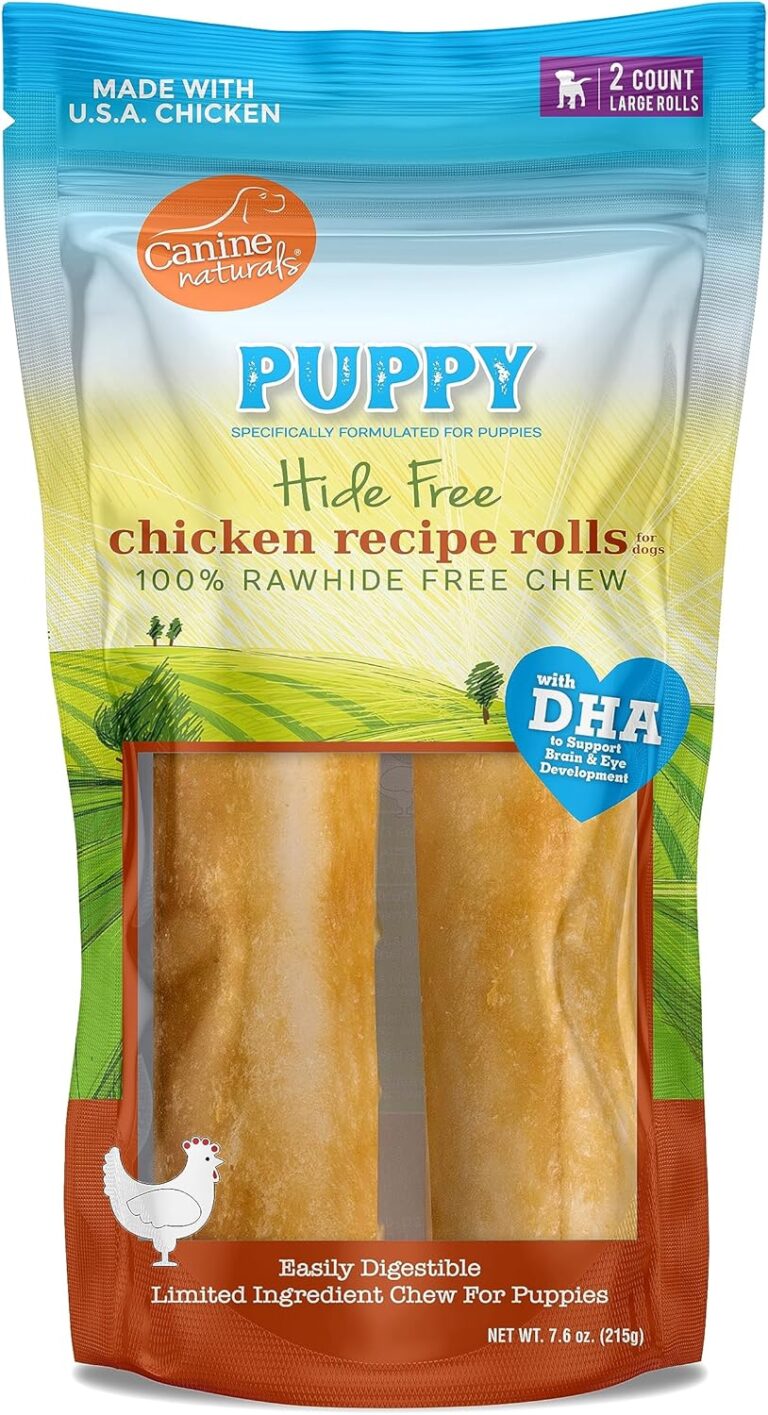 Canine Naturals Puppy Chicken and Rice Chew - Rawhide Free Puppy Treats - Made with USA Chicken - All-Natural & Easily Digestible - 2 Pack of 7-Inch Rolls for Puppies