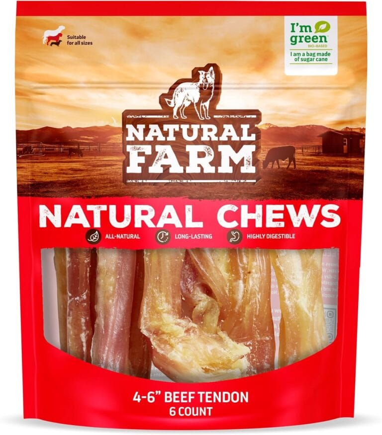 Natural Farm Extra-Thick Beef Tendons (4-6 Inch, 6 Pack), Natural Chondroitin and Collagen: Supports Healthy Joints, Great for Dental Health  Made & Packaged, All Dog Sizes
