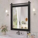 Black Farmhouse Mirror for Wall, 22x30 Inch Wood Framed Rectangle Bathroom Vanity Mirror, Barn Door Style Mirrors Decor Mirror for Living Room Bedroom Entryway