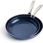 Blue Diamond 9.5 & 11" Nonstick Frying Pan Skillet Set, Diamond Infused PFAS & PTFE-Free Ceramic Pots & Pans, Dishwasher & Oven Safe, Stay Cool Handles, Durable Non Toxic Metal Utensil Safe, Blue