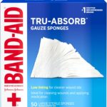 Band Aid Brand First Aid Products Tru-Absorb Sterile Gauze Sponges for Cleaning and Cushioning Minor Wounds, Cuts & Burns, Low-Lint Design, Individually Wrapped 4 in by 4 in Pads