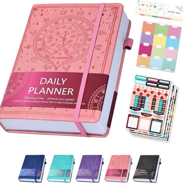 2025 Undated Academic Planner Hardcover (5.5x8.5") - Flexible Weekly & Monthly Organizer with Stickers, Productivity Journal for Students & Professionals(Pink)