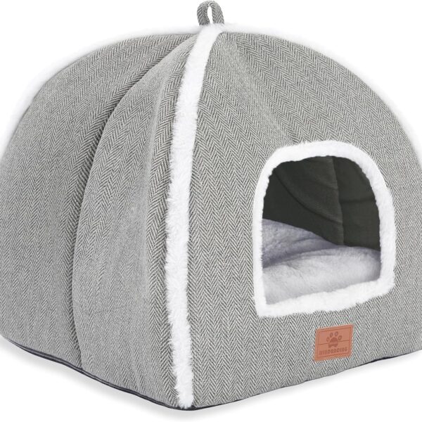 Cat Beds for Indoor Cats-Cat Bed Cave House Tent for Kittens and Small Pets with Washable Cushioned,Soft and Warm Indoor House, Grey, 15 inches