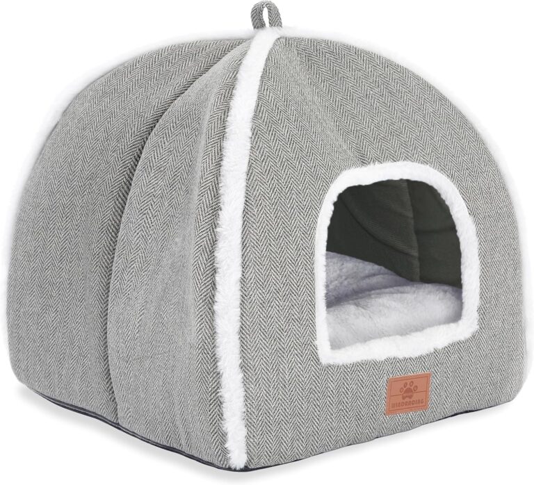 Cat Beds for Indoor Cats-Cat Bed Cave House Tent for Kittens and Small Pets with Washable Cushioned,Soft and Warm Indoor House, Grey, 15 inches