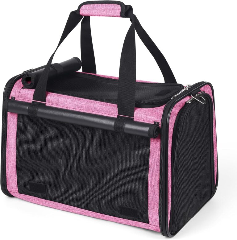 YUDODO 25 lbs Lightproof Soft Sided Pink Pet Carrier for Large Cat & Small Dog Airline Approved Travel Bag Puppy Carriers with Side Pockets & Reflective Mesh, Foldable Portable for Outdoor Car