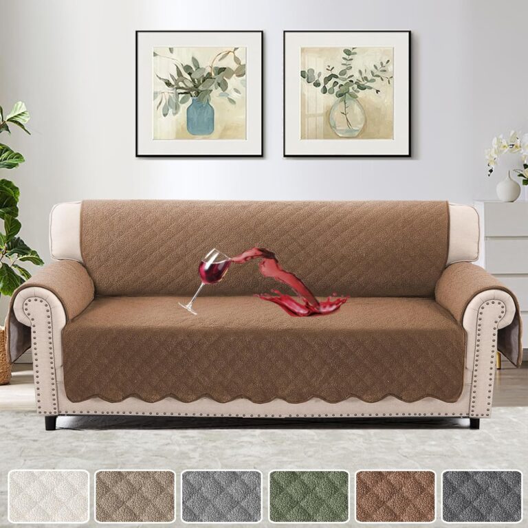H.VERSAILTEX Waterproof Quilted Couch Covers Non Slip Sofa Covers Protector Slipcovers for Dogs, Covers for 3 Cushion Couch Sofa Pet Furniture Protector Modern Fleece Fabric (Sofa,Caramel)