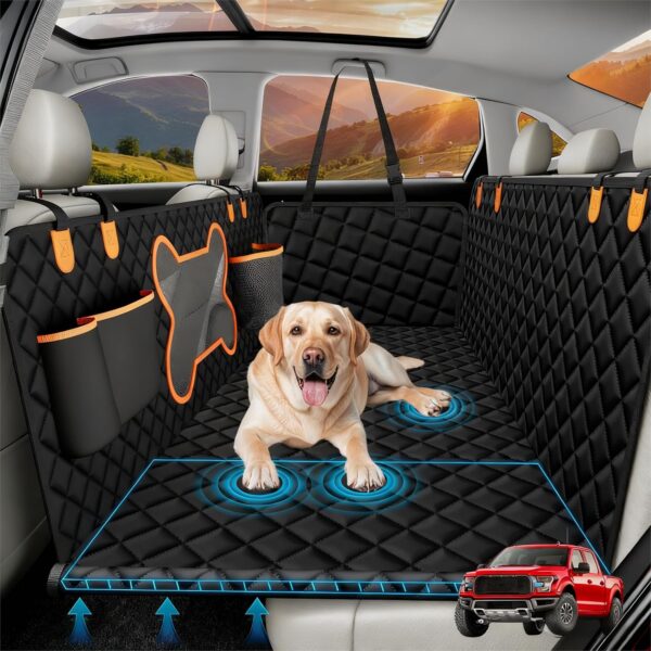 Dog Seat Cover for Trucks, Hard Bottom Dog Hammock Back Seat Extender for Dogs for F150, RAM1500,Silverado,GMC Sierra (Black, XL for Truck Crew Cab & SUVs)
