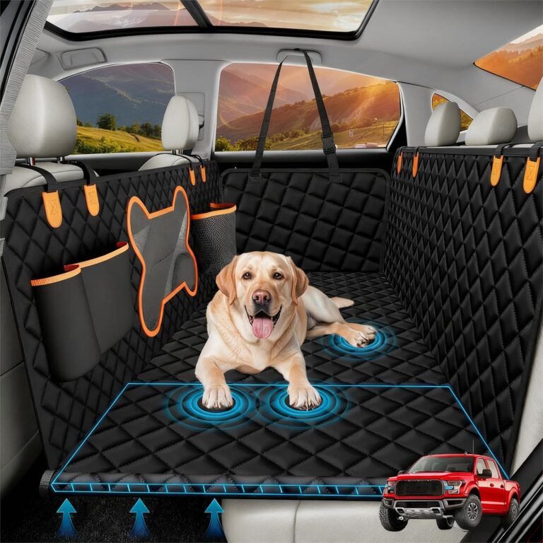 Dog Seat Cover for Trucks, Hard Bottom Dog Hammock Back Seat Extender for Dogs for F150, RAM1500,Silverado,GMC Sierra (Black, XL for Truck Crew Cab & SUVs)