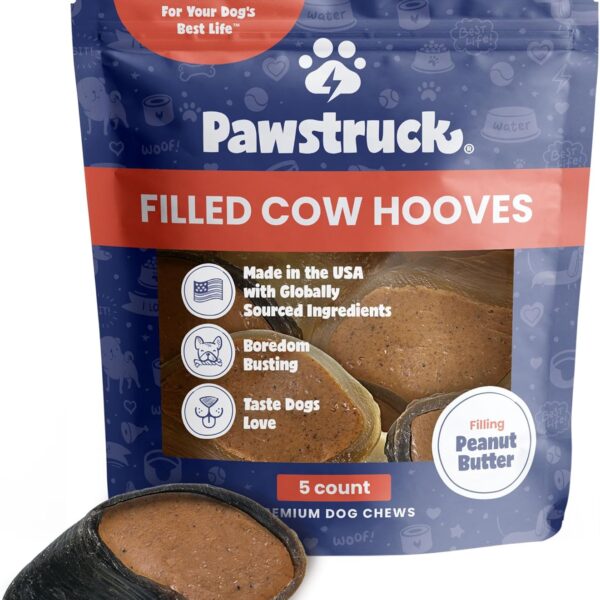 Pawstruck Peanut Butter Filled Cow Hooves for Dogs  Made in USA, Long-Lasting Dental Treats and Chews  Beef Hoof  5 Count  Packaging May Vary