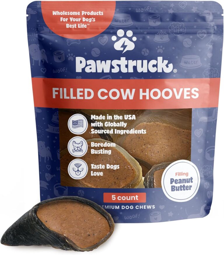 Pawstruck Peanut Butter Filled Cow Hooves for Dogs  Made in USA, Long-Lasting Dental Treats and Chews  Beef Hoof  5 Count  Packaging May Vary