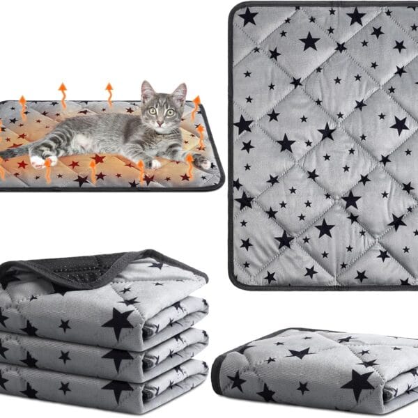 Namalu 4 Pack Self Warming Cat Bed Self Heating Cat Mat Star Pattern Soft Dog Crate Pad Thermal Pet Mat Anti Slip Kennel Dog Washable Warming Bed for Outdoor Indoor(18 x 24 Inch,Gray)