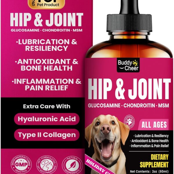 Glucosamine for Dogs, Liquid Hip and Joint Supplement, Chondroitin Drops for Dogs, Joint Drops for Dog, Dog Supplement for Mobility Pain Relief - 60ml