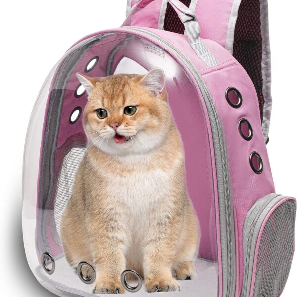 Vivicreate Large Cat Backpack Carrier for Travel and Hiking Transparent Pet Bubble Backpack for Cats up to 20lbs with Ventilation and Padded Straps Mochila para Gatos transportadora mascotas (Pink)