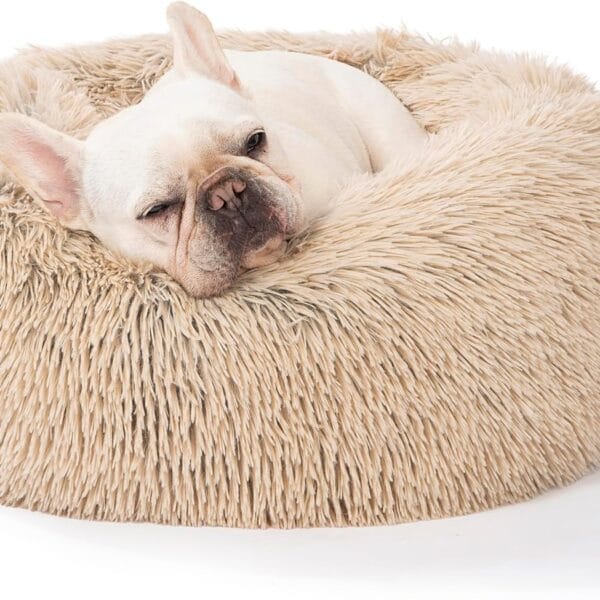 SAVFOX Plush Calming Donut Dog Beds for Small Dogs, Medium, Large & X-Large Breeds, Comfy Cuddler Dog Bed and Cat Bed in Faux Fur, Washable, Multiple Sizes S-XXL