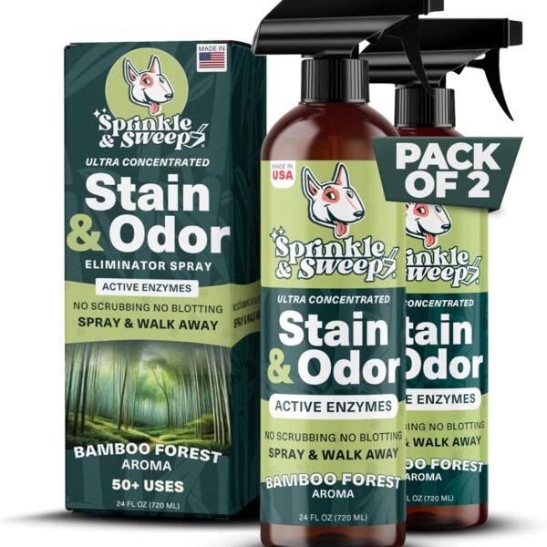 Sprinkle & Sweep Pet Stain and Odor Remover - Super Concentrated Pet Odor Eliminator - No Scrubbing Dog & Cat Urine Enzyme Cleaner Destroyer - Carpet Cleaner for Multiple Surfaces (24 oz Pack of 2)