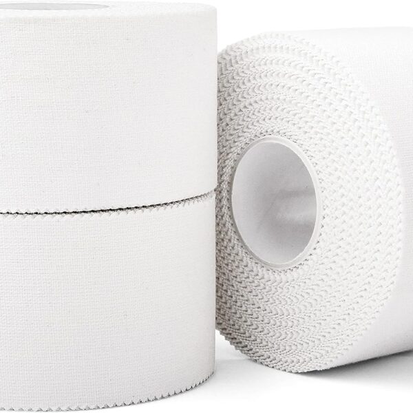 (3 Pack) White Athletic Sports Tape, Very Strong Easy Tear No Sticky Residue Tape for Athlete & Sport Trainers & First Aid Injury Wrap,Suitable for Bats,Tennis,Gymnastics & Boxing1.5in X 35ft