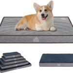 VANKEAN Dog Bed Soft Crate Pad Mat Reversible Warm& Cool, Washable Comfy Kennel Pad with Orthopedic Egg-Crate Foam for Small Medium Large Dogs, Water-Resistant Pet Bed, Grey-Medium