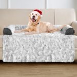 Calming Extra Large Dog Bed for Couch, 45 x 37 inch Removable Couch Cover for Dogs Washable, Non-Slip Fluffy Plush Dog Sofa Mat for Furniture Protector - Grey
