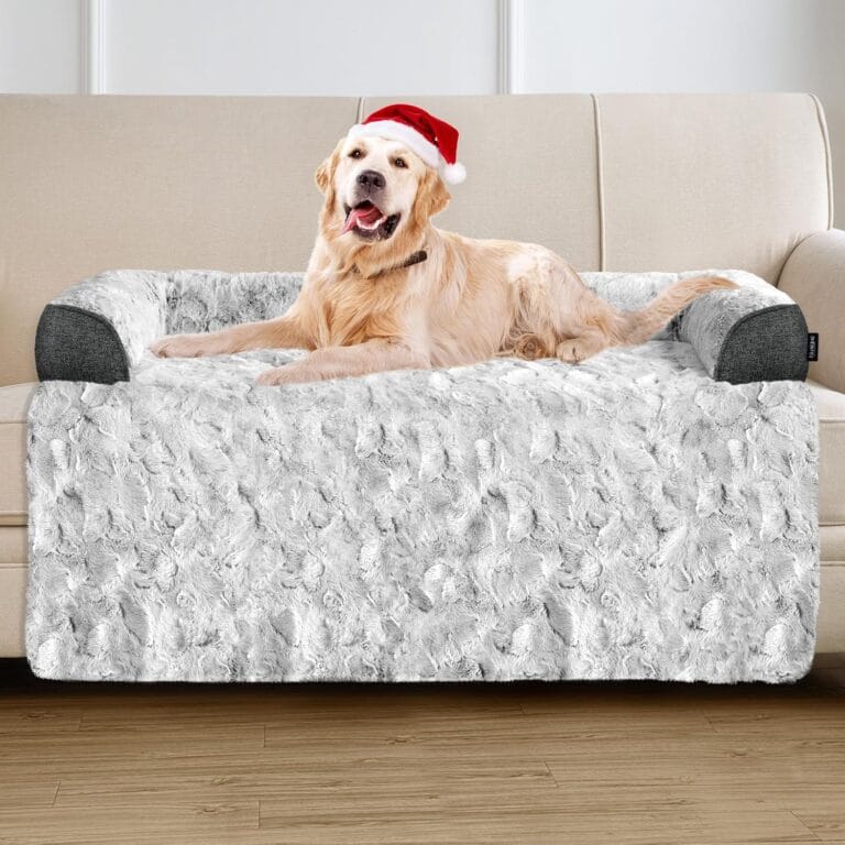 Calming Extra Large Dog Bed for Couch, 45 x 37 inch Removable Couch Cover for Dogs Washable, Non-Slip Fluffy Plush Dog Sofa Mat for Furniture Protector - Grey