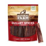 Natural Farm Beef Jerky Gullet Sticks Flat - 5-Inch (20-Pack), Grass-fed Beef, Glucosamine & Chondroitin, Rich Flavor, Highly Digestible, Chewy Yet Tender