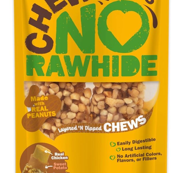 Cadet Chewalicious Layered 'N Dipped with Peanuts, Rawhide-Free Dog Chews, Limited-Ingredient & Long-Lasting Chew Treats for Dogs, Made with Real Chicken, Peanut Flavor, 2 Pack
