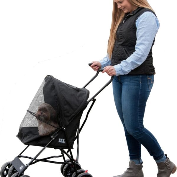 Pet Gear Travel Lite Plus Stroller, Compact, Easy Fold, No Assembly Required, Large Wheels for Cats and Dogs up to 15 pounds, 3 Colors