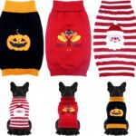 3 Pack Halloween Thanksgiving Christmas Dog Cat Knit Sweater Set - Dog Clothes with Santa Pattern Pumpkin Turkey Pets Costumes-Dog Fall Sweaters for Holiday(s)