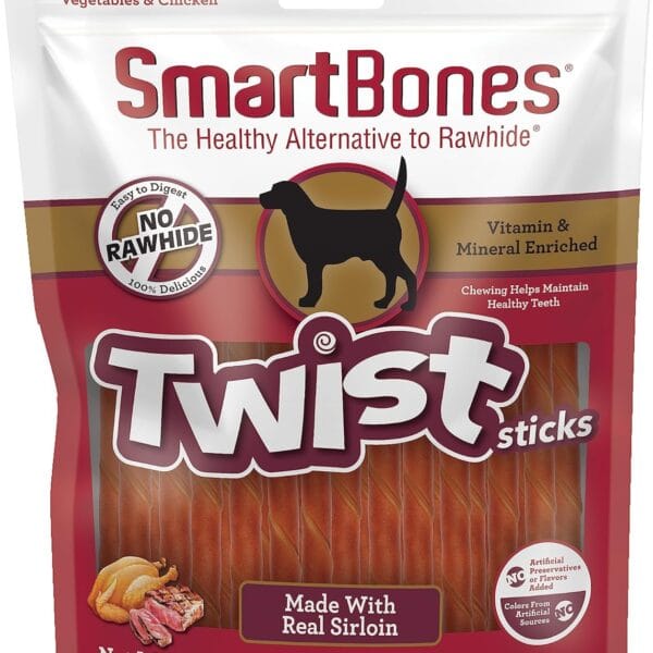 SmartBones Twist Sticks Made with Real Sirloin, 50 Count, Treat Your Dog to a Rawhide-Free Chew